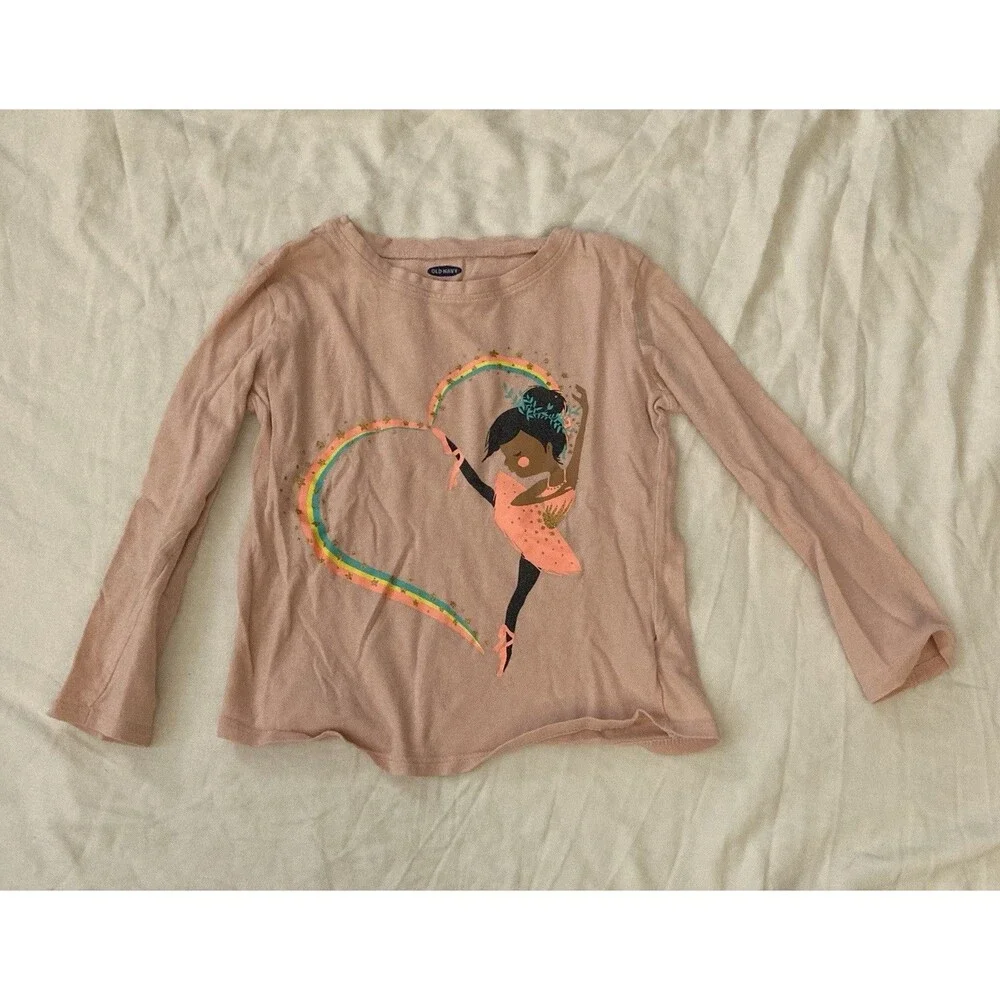 5T Old Navy girl clothes - one piece long sleeve top | ballerina & heart theme